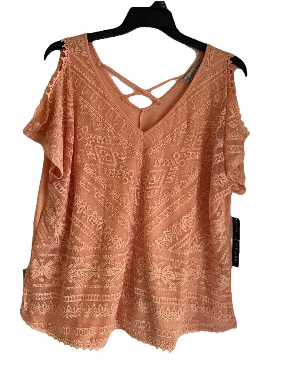 New Absolutely Famous Peach Cold Shoulder Lace Detail Knit Top Women's 1X New